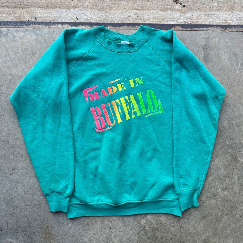 Vintage Fruit of the Loom Made In Buffalo Sweatshirt Teal XL 90s Raglan